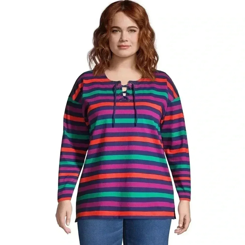 Lands' End Stripe Heavyweight Cotton Jersey Tunic Women's Size Large Petite LP
